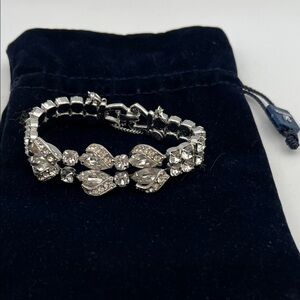 Vintage Weiss Rhinestone Bracelet Silver Tone Navette Crystal Mid Century Bridal